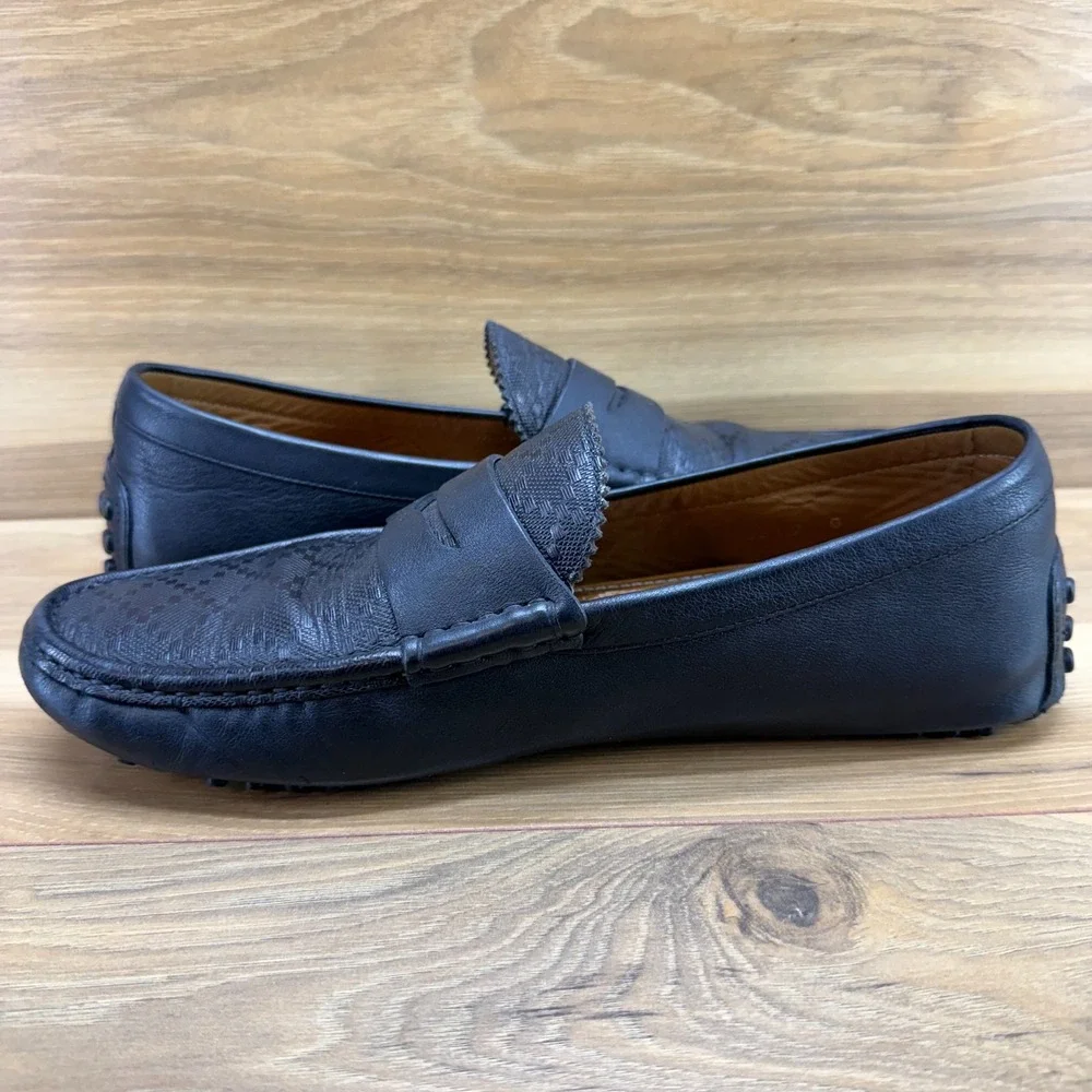 GUCCI GG GUCCISSIMA Driver Penny Loafers Mens US 10 UK 9 G Black Leather Travel